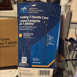 Medline Folding T-Handle Cane in Black NWT